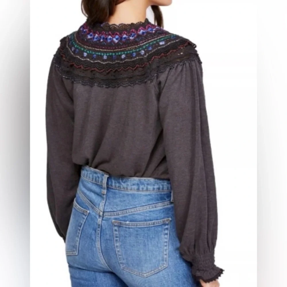 Free People Siesta Fiesta Colorful Embroidered Long Sleeve Shirt (M)